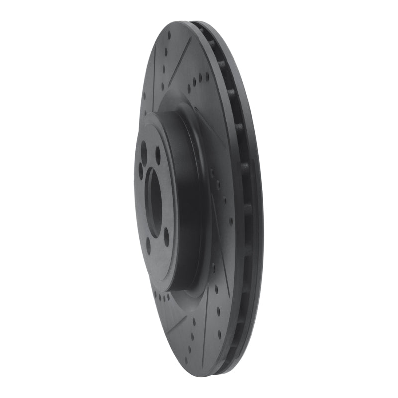 R1 09-14 Mini Cooper (Excl Clubman) Front Left Drilled & Slotted Black Brake Rotor