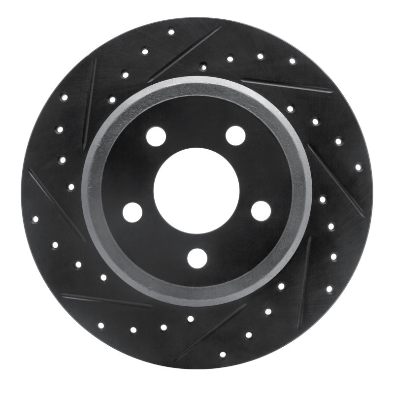 R1 05-23 Chrysler 300 Rear Left Drilled & Slotted Black Brake Rotor