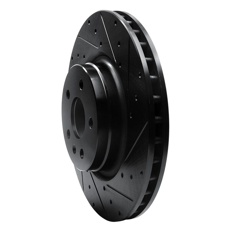 R1 12-21 Tesla Model X Front Right Drilled & Slotted Black Brake Rotor