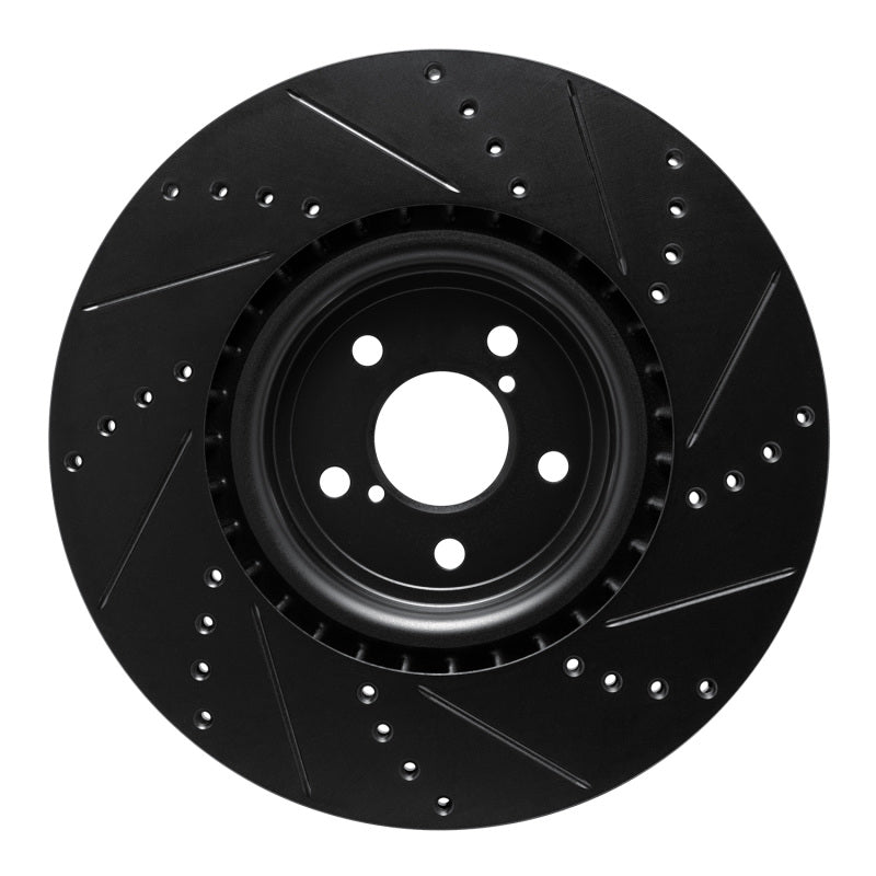 R1 03-25 Subaru Impreza Front Left Drilled & Slotted Black Brake Rotor