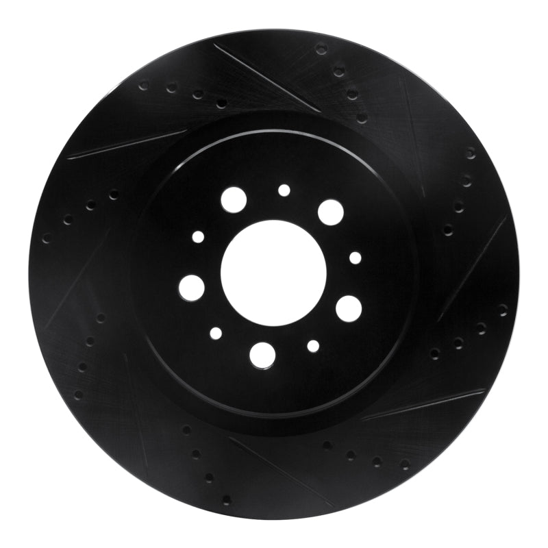 R1 04-07 Volvo V70 Rear Right Drilled & Slotted Black Brake Rotor