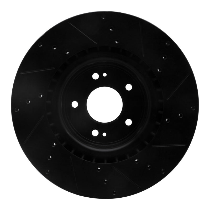 R1 10-16 Hyundai Genesis Coupe Front Left Drilled & Slotted Black Brake Rotor