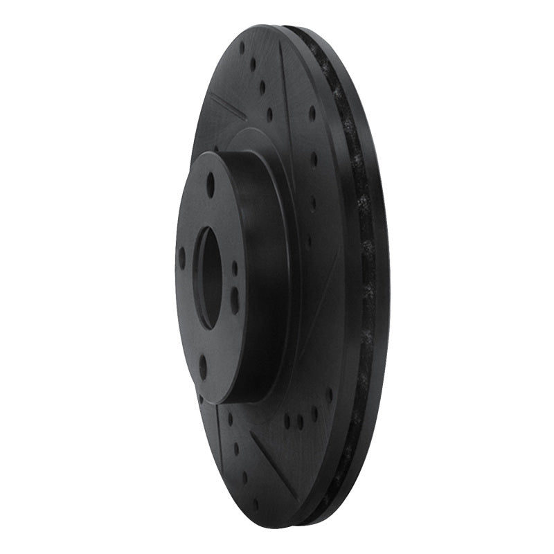 R1 01-05 Mazda Miata Front Right Drilled & Slotted Black Brake Rotor