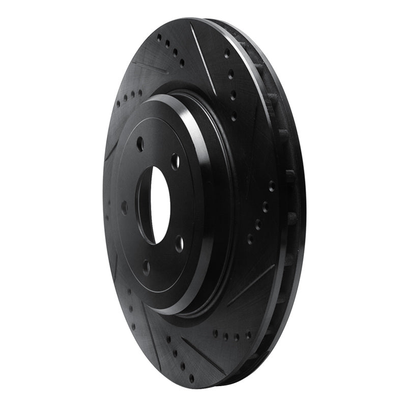 R1 06-13 Chevrolet Corvette Rear Right Drilled & Slotted Black Brake Rotor