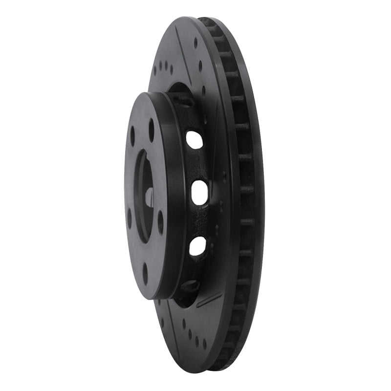 R1 00-02 Audi S4 Rear Right Drilled & Slotted Black Brake Rotor