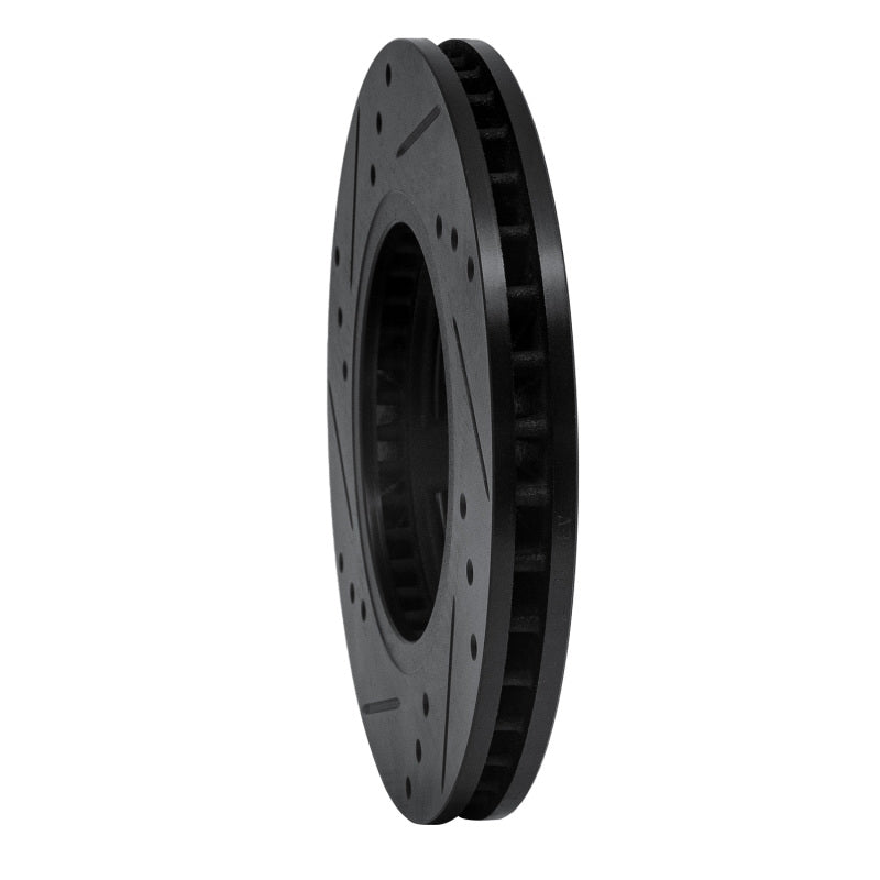 R1 85-12 Nissan D21 Pickup RWD (4 Cyl Excl HD) Front Right Drilled & Slotted Black Brake Rotor