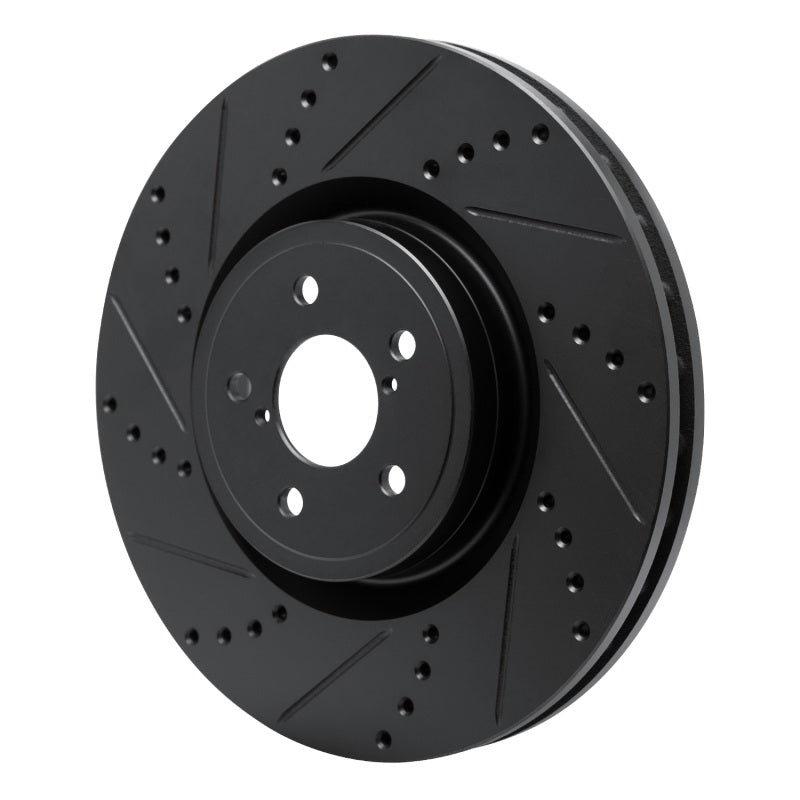 R1 03-25 Subaru Impreza Front Left Drilled & Slotted Black Brake Rotor