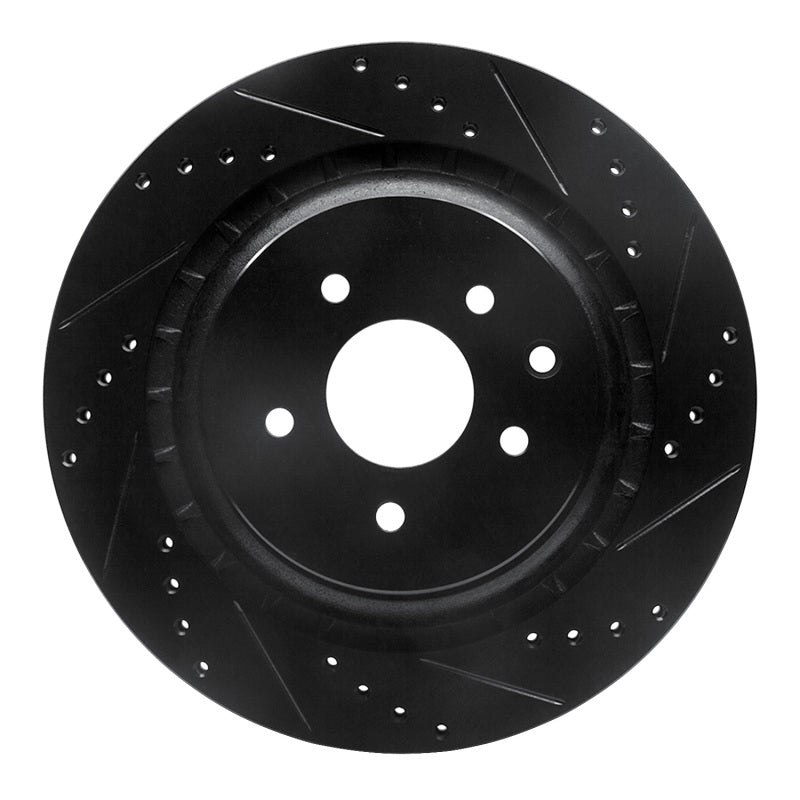 R1 08-25 Infiniti Q60 Rear Right Drilled & Slotted Black Brake Rotor
