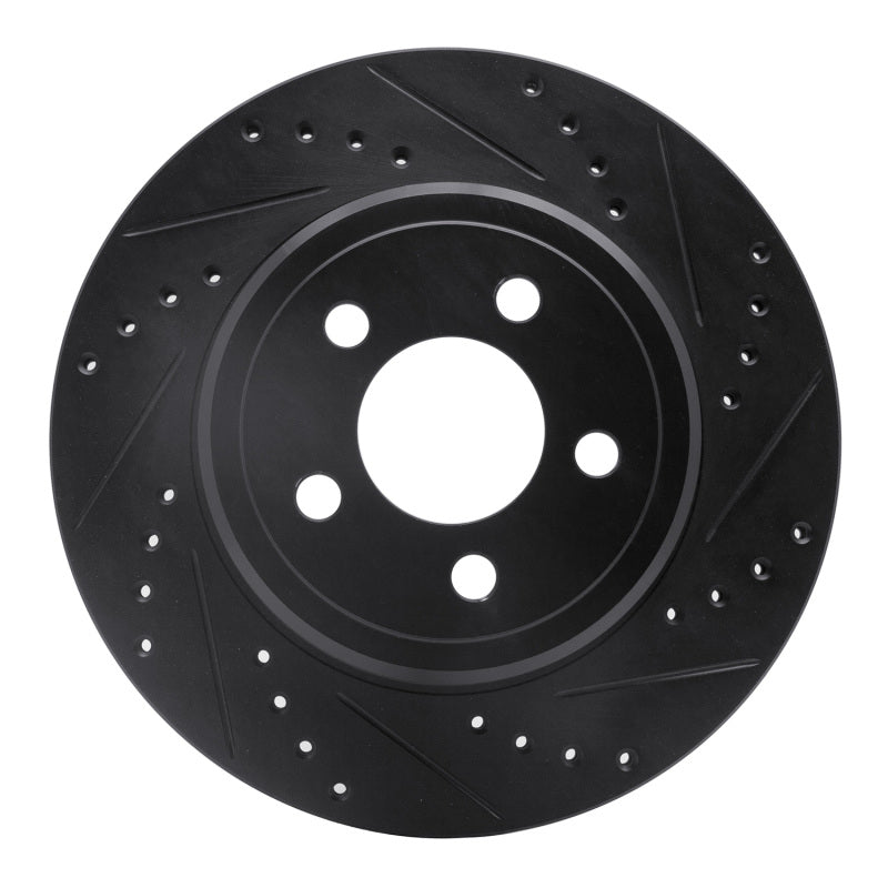 R1 05-23 Chrysler 300 Rear Right Drilled & Slotted Black Brake Rotor