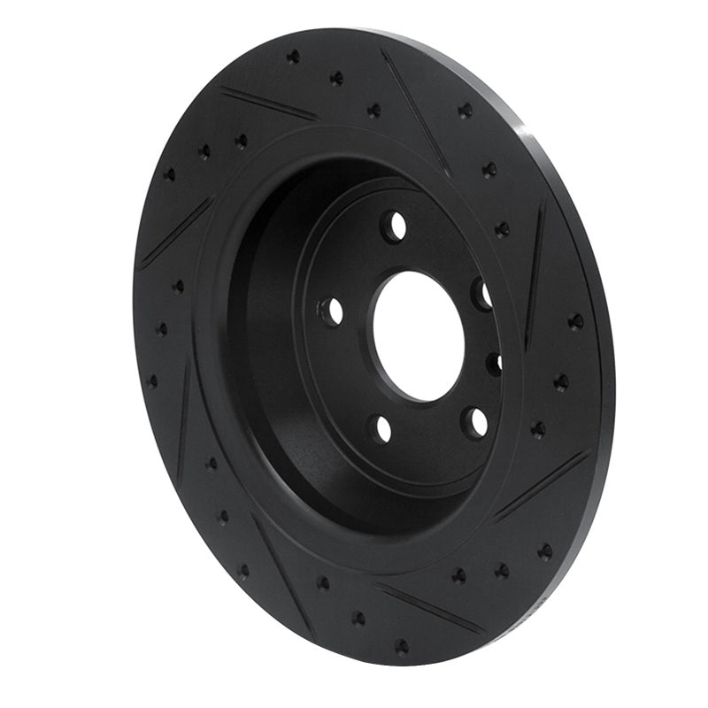 R1 13-20 Ford Fusion Rear Left Drilled & Slotted Black Brake Rotor