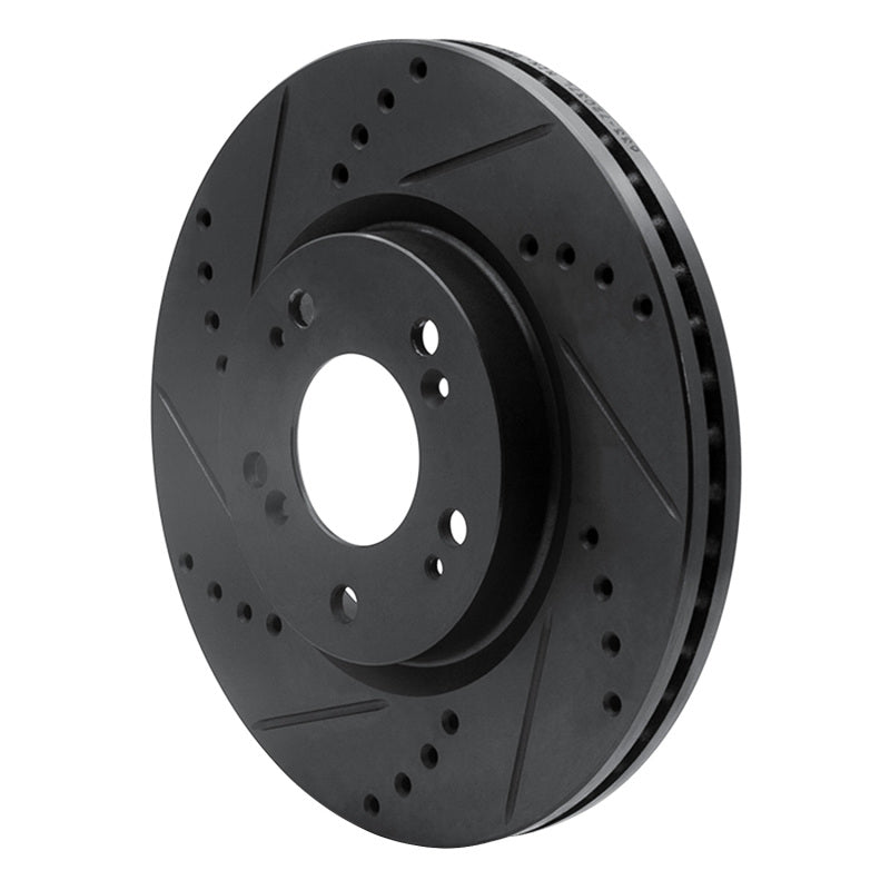 R1 04-12 Mitsubishi Galant Front Left Drilled & Slotted Black Brake Rotor
