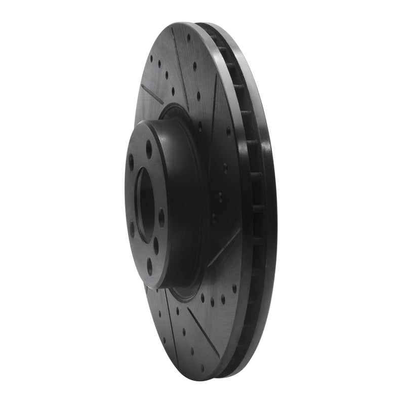 R1 07-18 BMW X6 Front Right Drilled & Slotted Black Brake Rotor