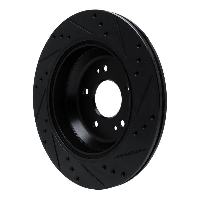 R1 11-17 Hyundai Equus Rear Left Drilled & Slotted Black Brake Rotor