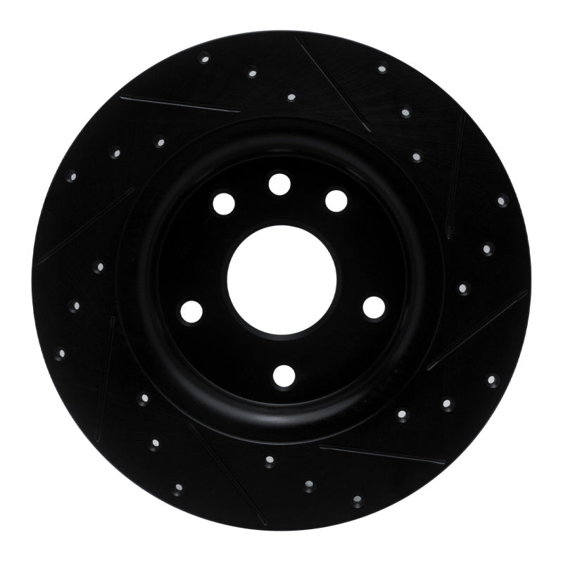 R1 17-25 Chrysler Grand Caravan Rear Left Drilled & Slotted Black Brake Rotor