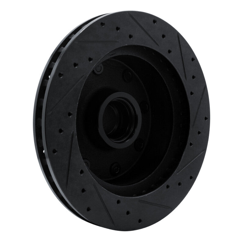 R1 78-97 Dodge B200 / B200 Van / B250 Front Left Drilled & Slotted Black Brake Rotor