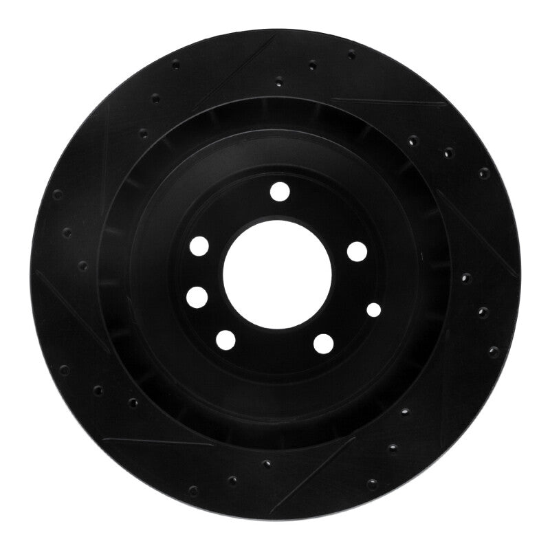 R1 05-18 Porsche Cayenne Rear Right Drilled & Slotted Black Brake Rotor