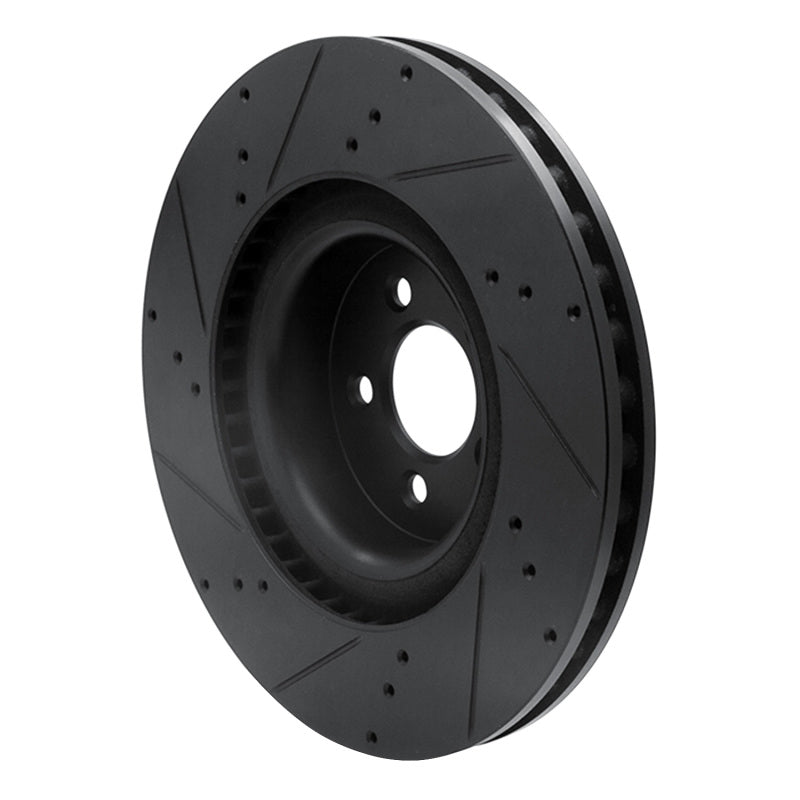 R1 15-23 Ford Mustang Front Right Drilled & Slotted Black Brake Rotor