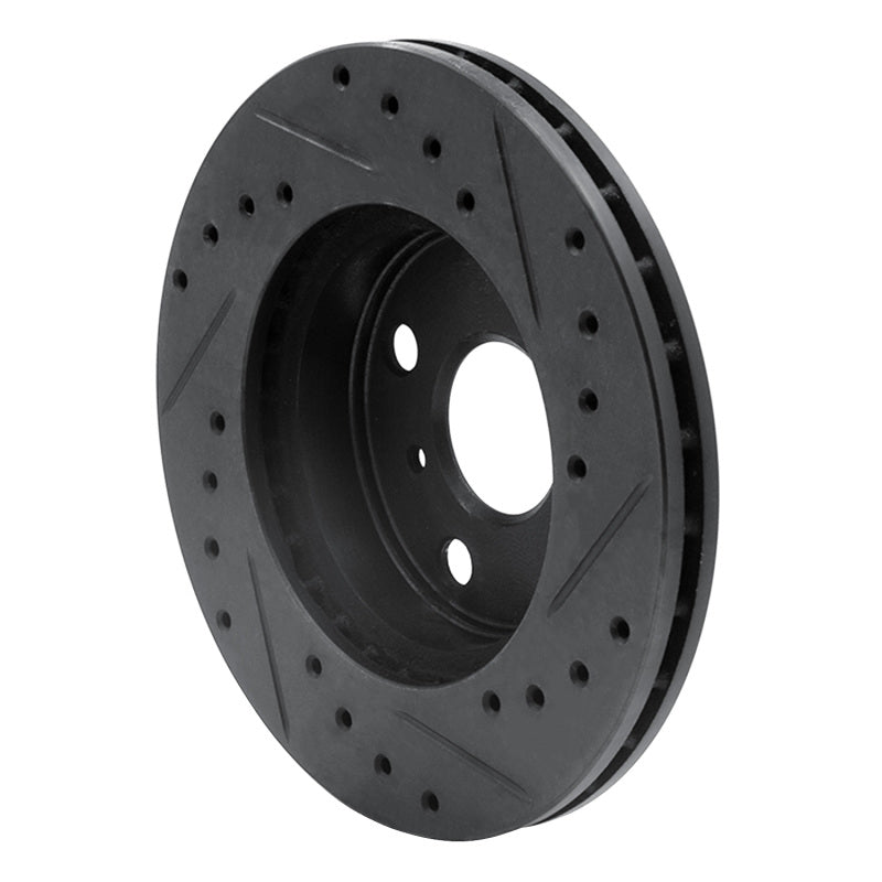 R1 86-89 Toyota Celica Front Left Drilled & Slotted Black Brake Rotor