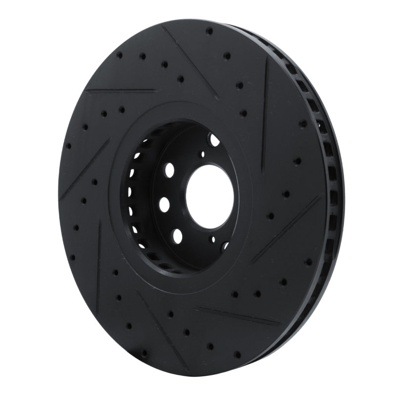R1 06-20 Lexus GS350 Left Front Drilled & Slotted Black Brake Rotor