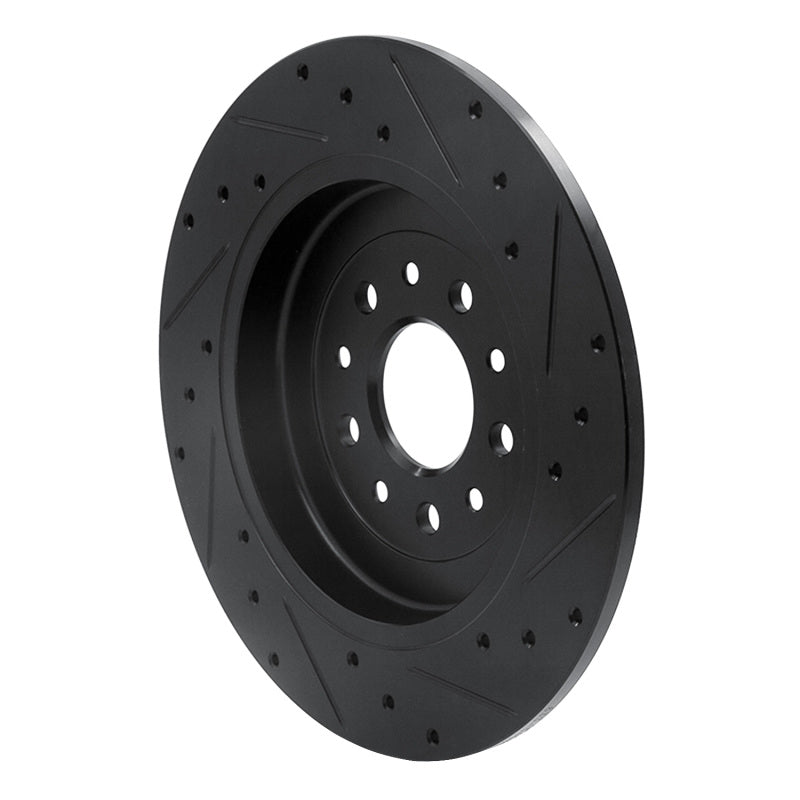 R1 05-19 Ford Five Hundred Rear Left Drilled & Slotted Black Brake Rotor