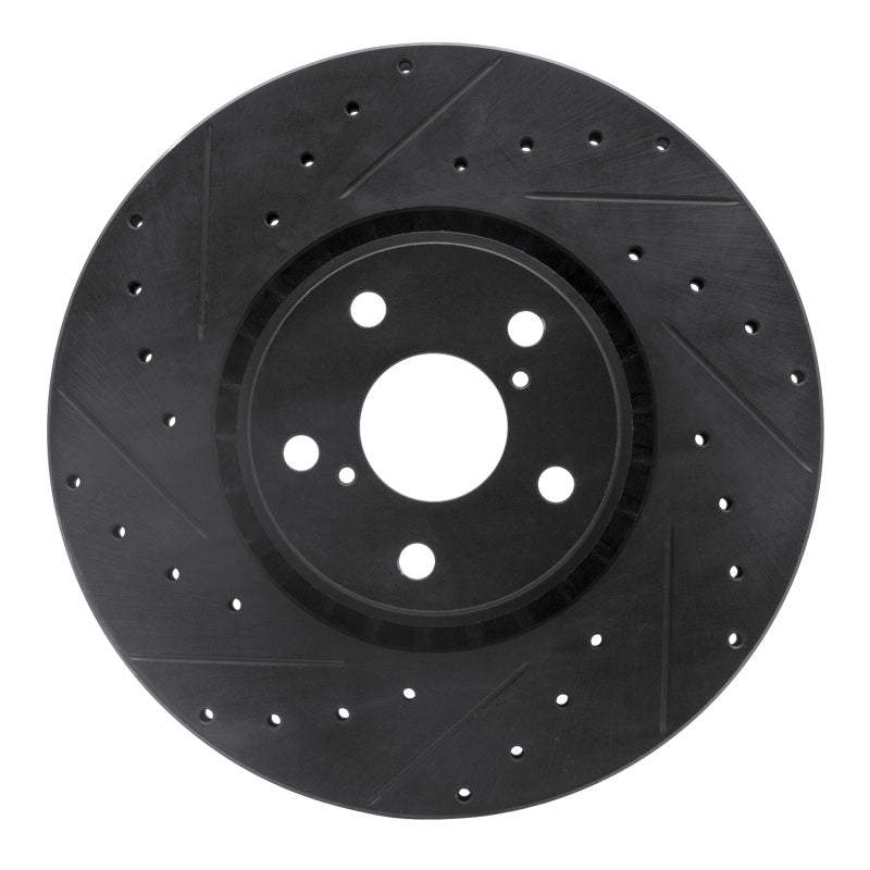 R1 07-11 Lexus GS350 Left Front Drilled & Slotted Black Brake Rotor
