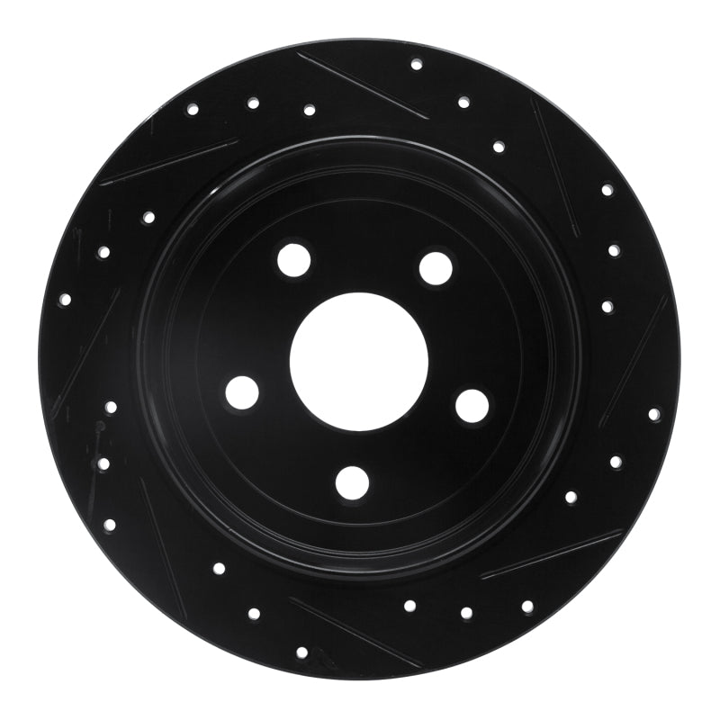 R1 07-18 Jeep Wrangler Rear Left Drilled & Slotted Black Brake Rotor