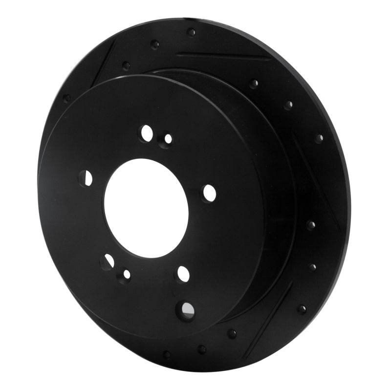 R1 01-16 Hyundai Santa Fe Rear Left Drilled & Slotted Black Brake Rotor