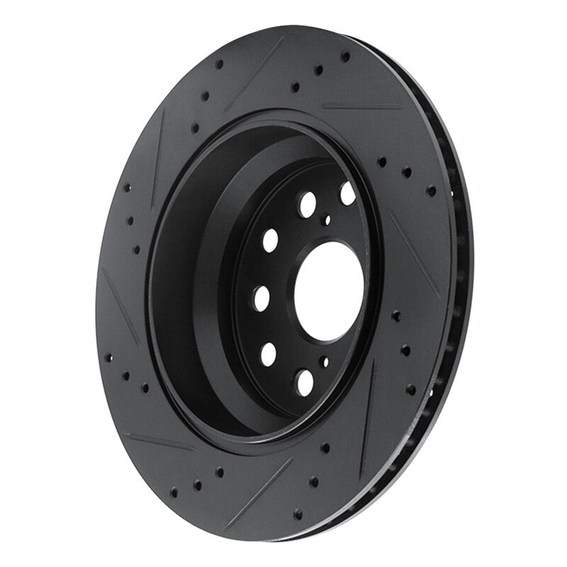 R1 07-17 Lexus LS460 Rear Right Drilled & Slotted Black Brake Rotor