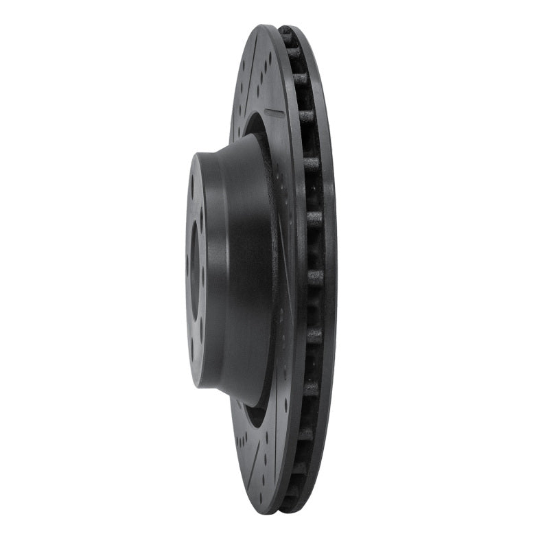 R1 08-15 Audi TTS Quattro Rear Left Drilled & Slotted Black Brake Rotor