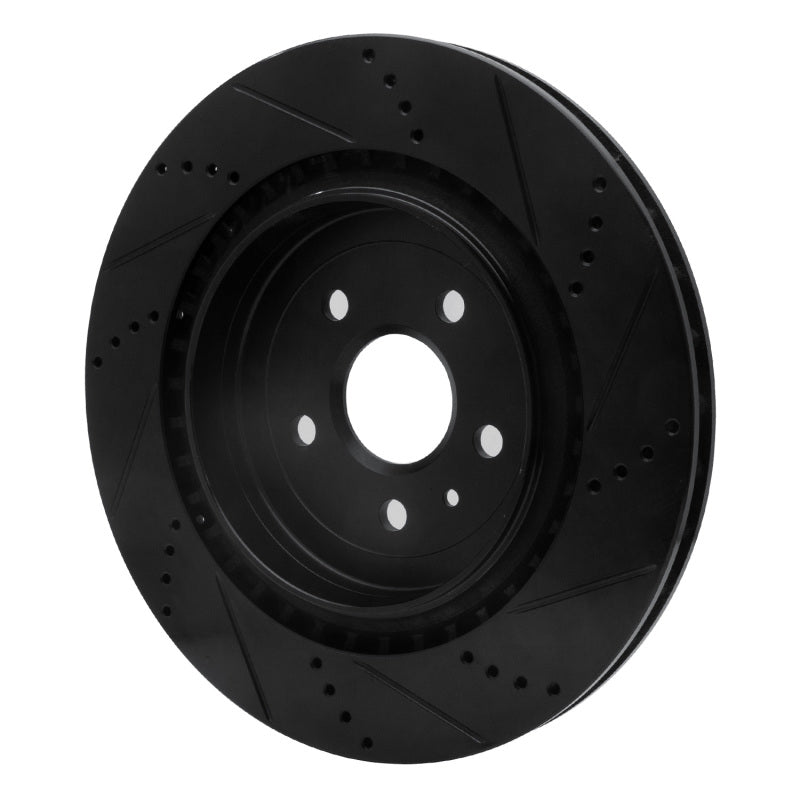 R1 09-24 Cadillac CTS Rear Left Drilled & Slotted Black Brake Rotor