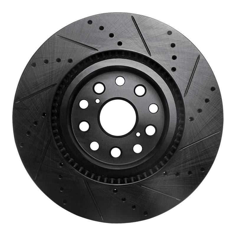 R1 07-23 Lexus LS460 Front Left Drilled & Slotted Black Brake Rotor