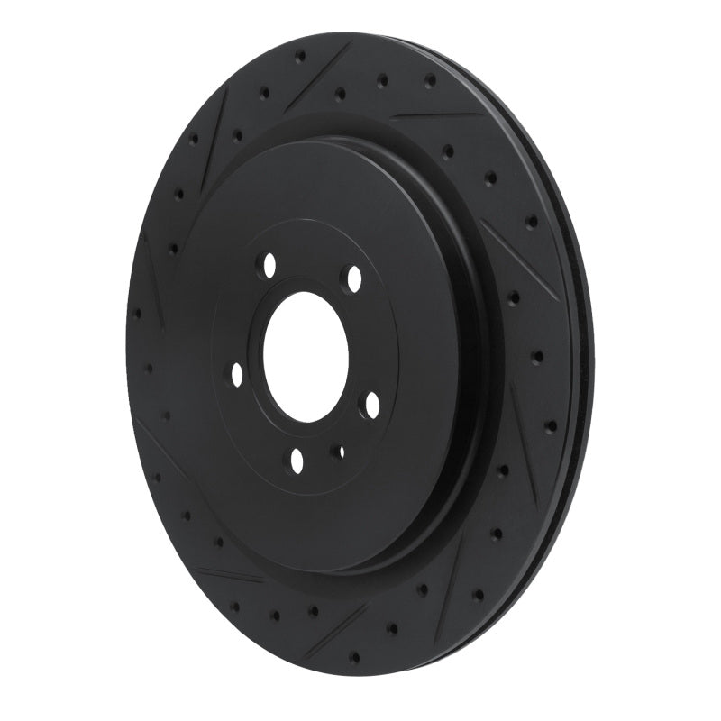 R1 13-14 Ford Mustang Rear Left Drilled & Slotted Black Brake Rotor
