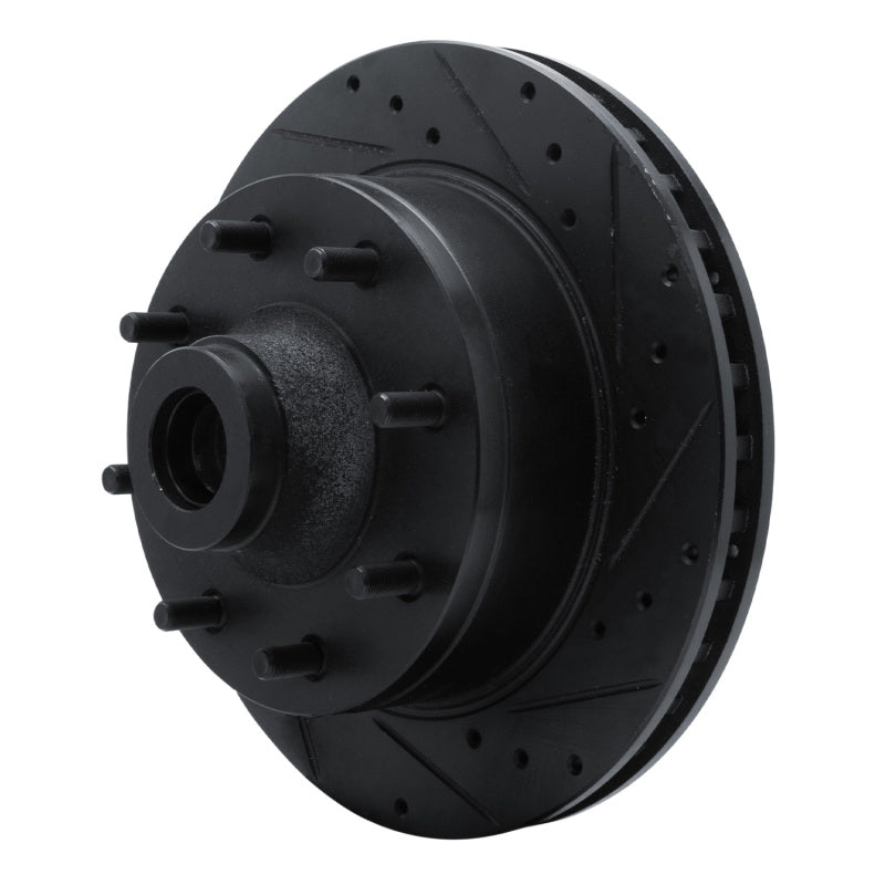 R1 78-97 Dodge B200 / B200 Van / B250 Front Right Drilled & Slotted Black Brake Rotor