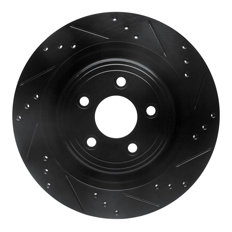 R1 06-15 Jaguar Super V8 Rear Right Drilled & Slotted Black Brake Rotor