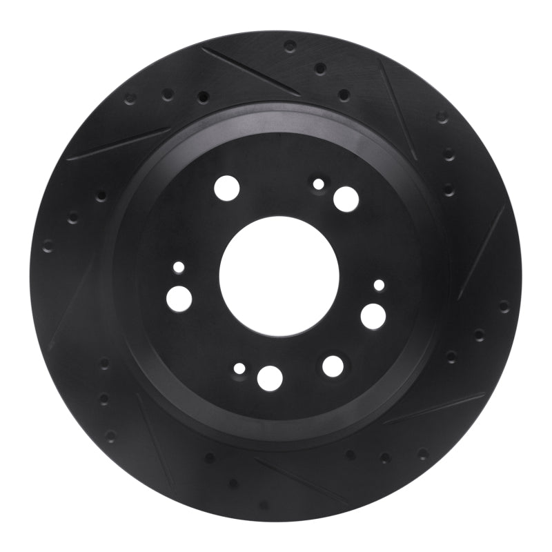 R1 05-12 Acura RL Rear Right Drilled & Slotted Black Brake Rotor