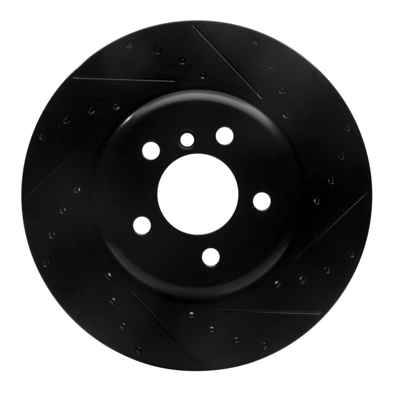 R1 11-19 BMW ActiveHybrid 5 Front Right Drilled & Slotted Black Brake Rotor