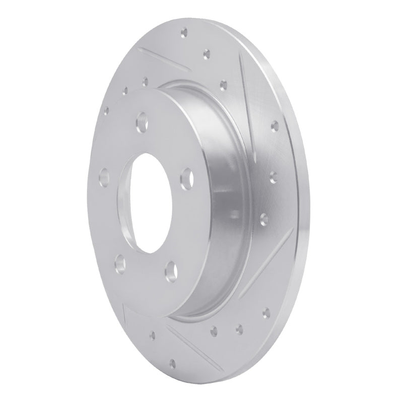 R1 04-13 Mazda 3 Rear Right Drilled & Slotted Silver Brake Rotor