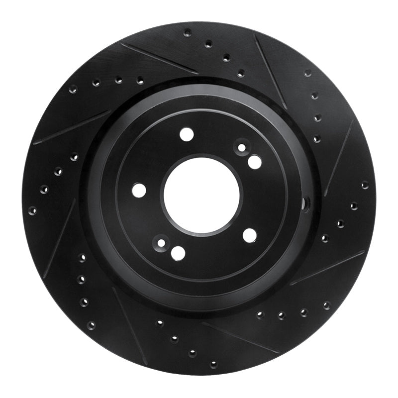 R1 17-19 Genesis G90 Rear Right Drilled & Slotted Black Brake Rotor