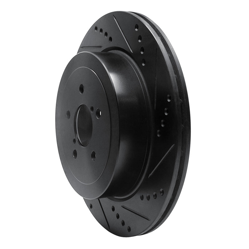 R1 03-04 Subaru Impreza Rear Right Drilled & Slotted Black Brake Rotor