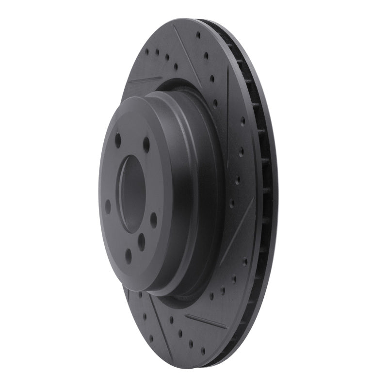 R1 06-15 BMW 335XI Rear Right Drilled & Slotted Black Brake Rotor