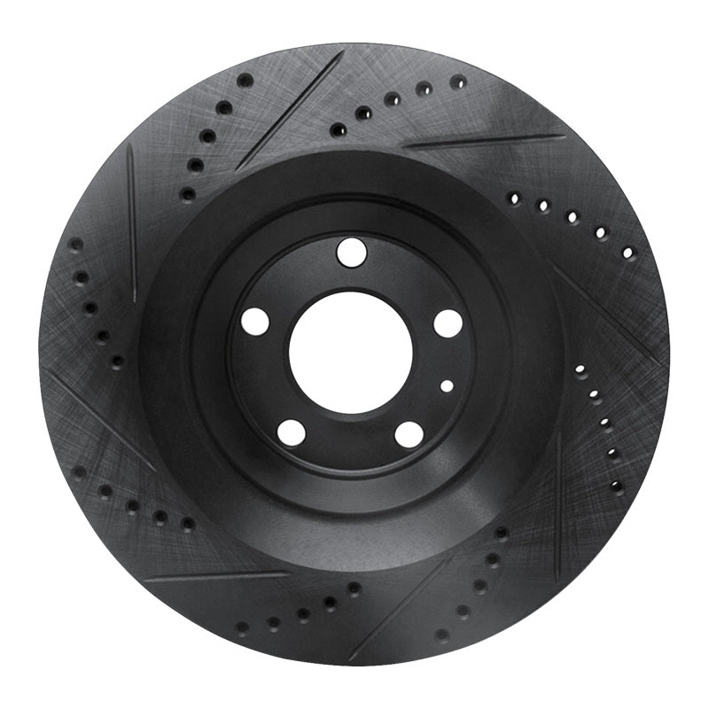 R1 05-11 Audi A6 Quattro Rear Right Drilled & Slotted Black Brake Rotor