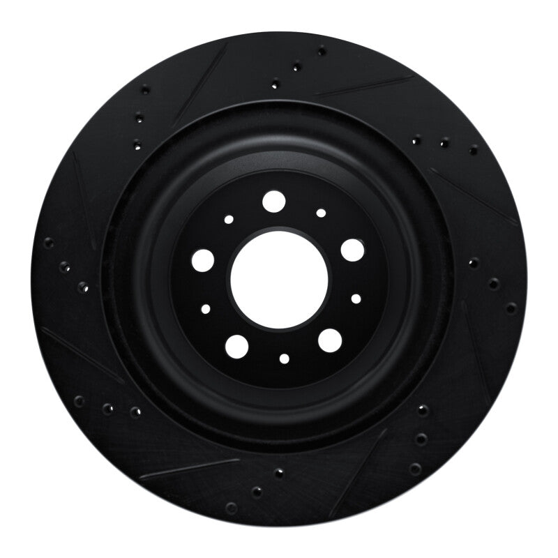 R1 2017-2025 Tesla Model 3 Rear Right Drilled & Slotted Black Brake Rotor