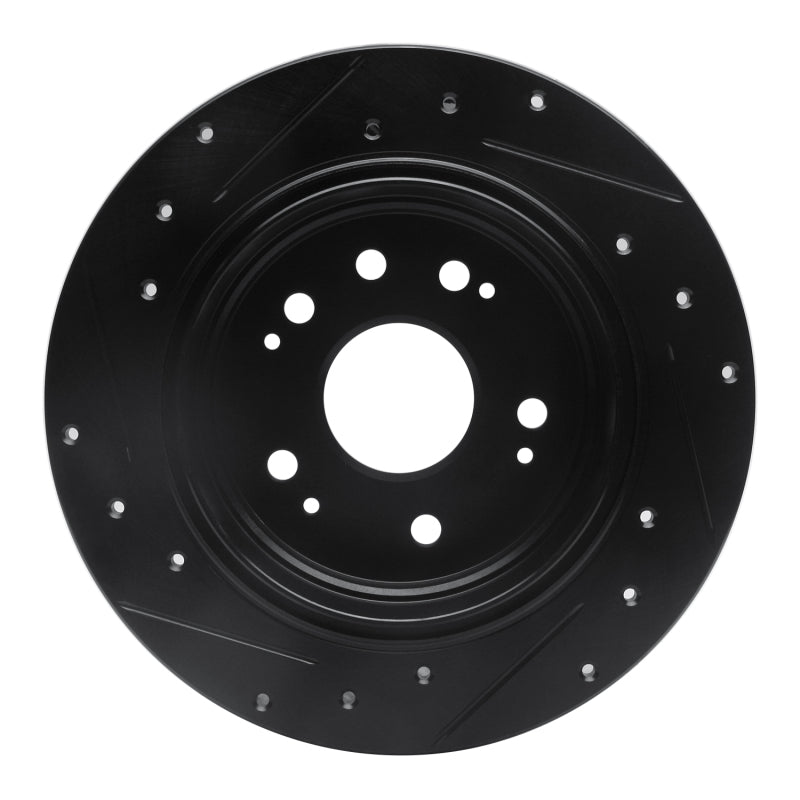 R1 02-04 Honda CR-V Rear Right Drilled & Slotted Black Brake Rotor