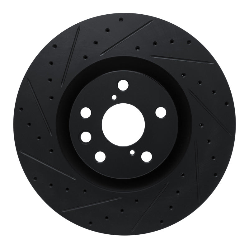 R1 11-25 Lexus IS200T Left Front Drilled & Slotted Black Brake Rotor