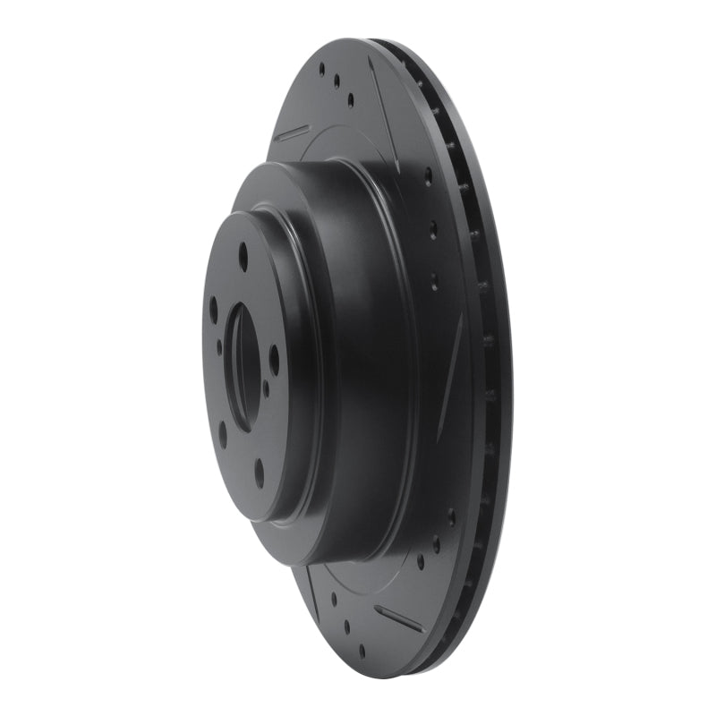R1 05-09 Subaru Impreza Rear Right Drilled & Slotted Black Brake Rotor