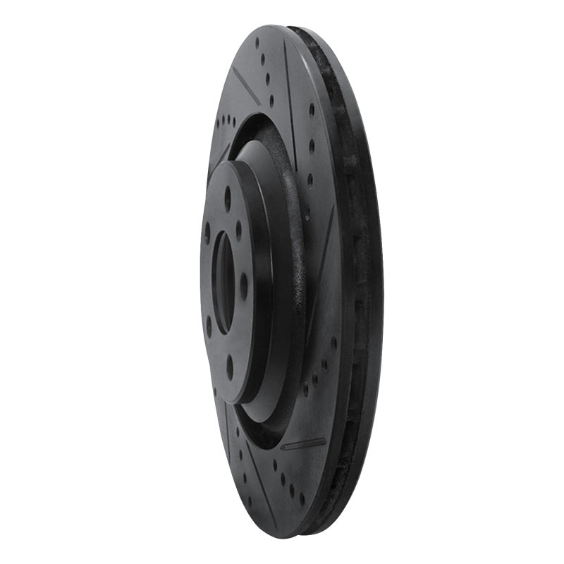 R1 07-11 Audi S6 Rear Right Drilled & Slotted Black Brake Rotor