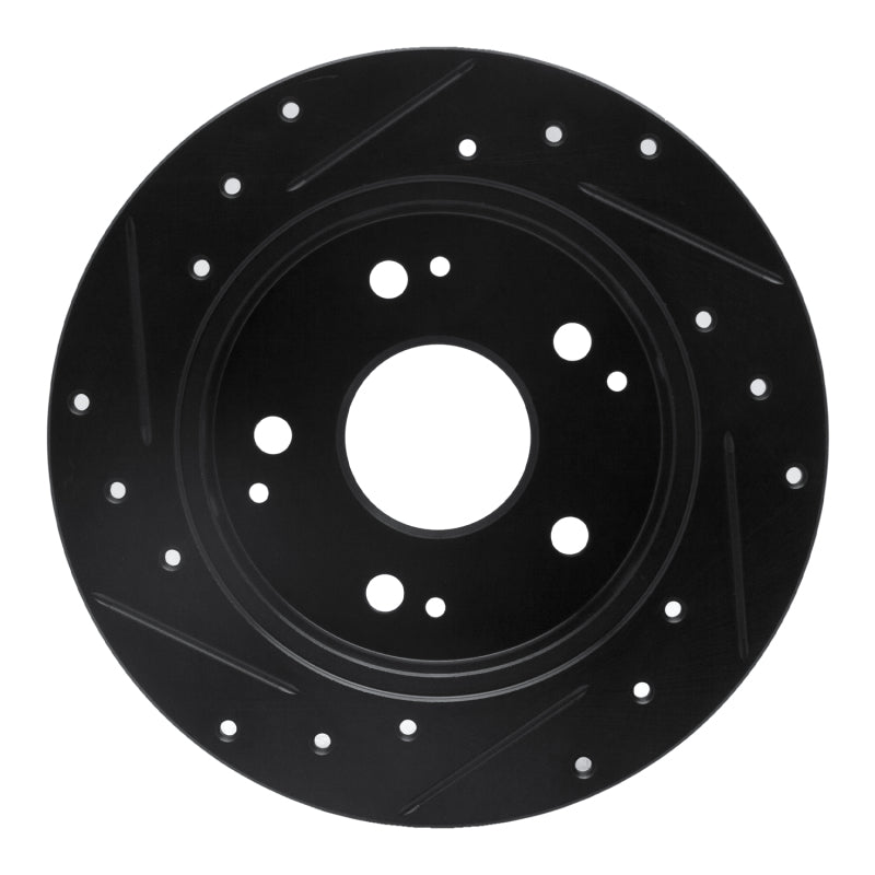 R1 97-06 Acura Integra Rear Right Drilled & Slotted Black Brake Rotor