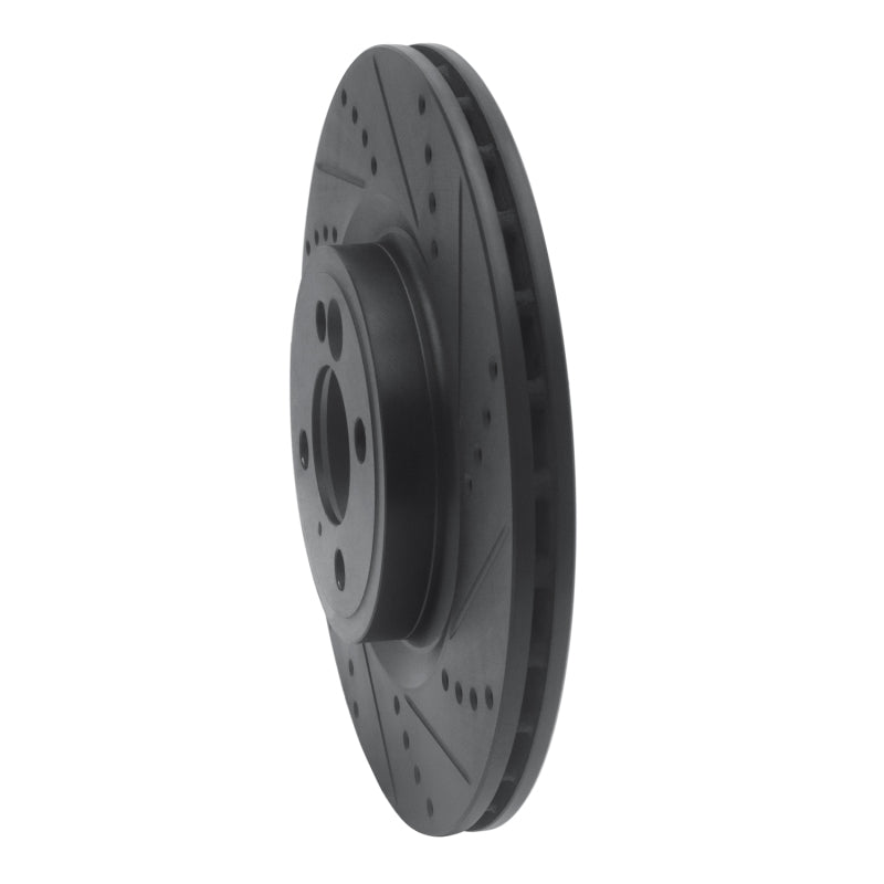 R1 09-14 Mini Cooper (Excl Clubman) Front Right Drilled & Slotted Black Brake Rotor