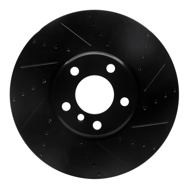 R1 10-18 BMW 550I Left Front Drilled & Slotted Black Brake Rotor
