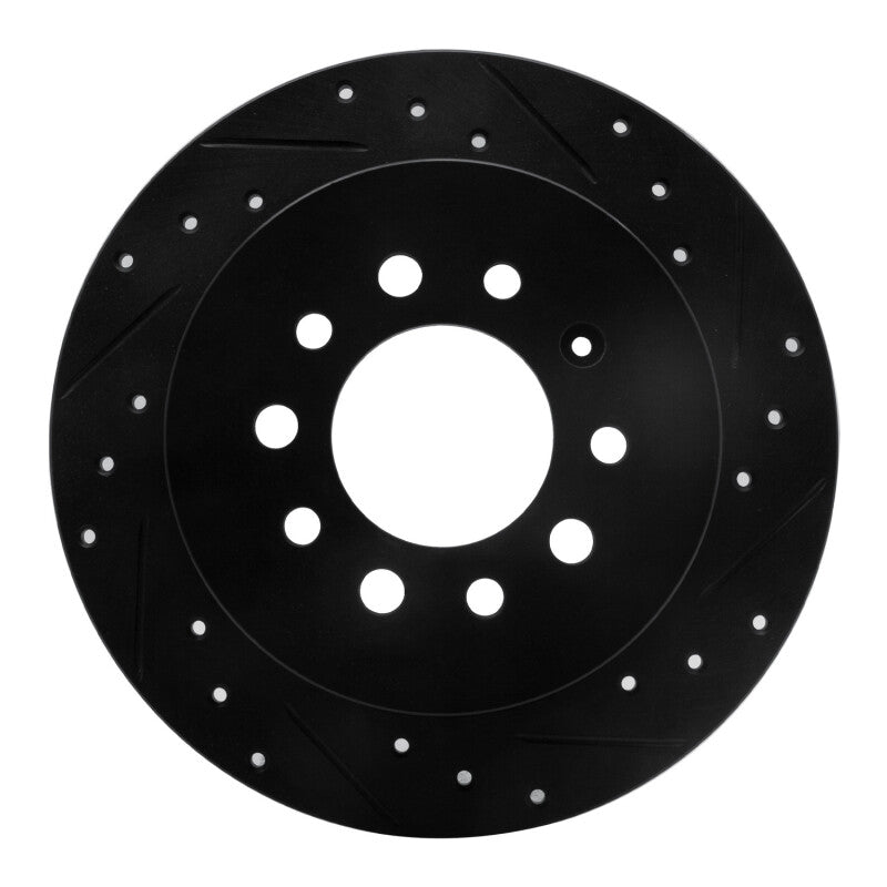 R1 07-08 Hyundai Tiburon Rear Right Drilled & Slotted Black Brake Rotor